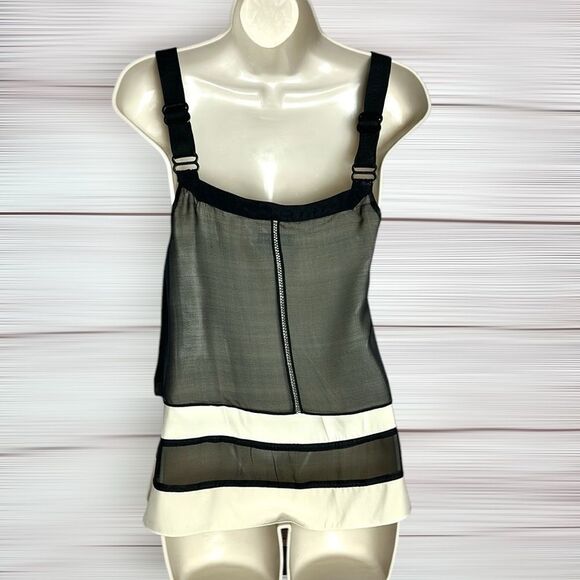 Rag & Bone Silk Layered Top Sleeveless Black Ivory Adjustable Strap Excellent 2 - Picture 7 of 13